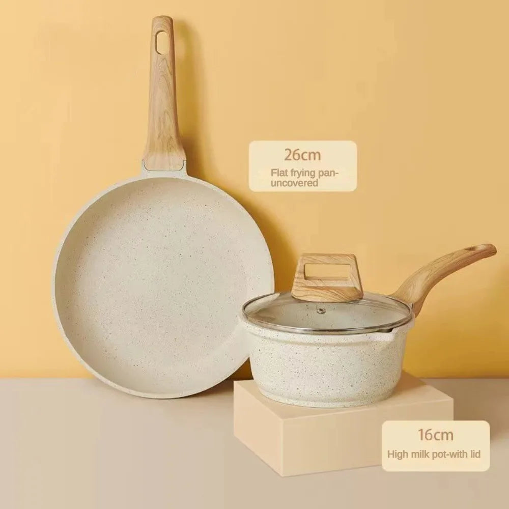 3-7 Pots and Pans Set Nonstick Cookware Sets White Granite Induction Cookware Non Stick Cooking Set W/Frying Pans & Saucepan