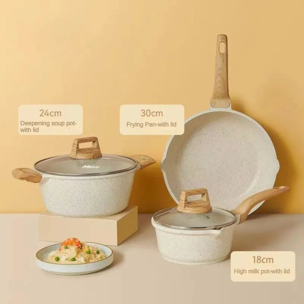 3-7 Pots and Pans Set Nonstick Cookware Sets White Granite Induction Cookware Non Stick Cooking Set W/Frying Pans & Saucepan