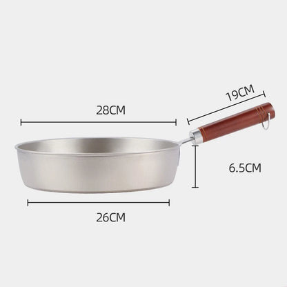 28cm Pure Titanium Skillet 99.8% Titanium Frying Wok Uncoated Non Stick Frying Pan with Wood Handle for Kitchen Home Gift