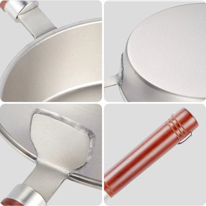 28cm Pure Titanium Skillet 99.8% Titanium Frying Wok Uncoated Non Stick Frying Pan with Wood Handle for Kitchen Home Gift