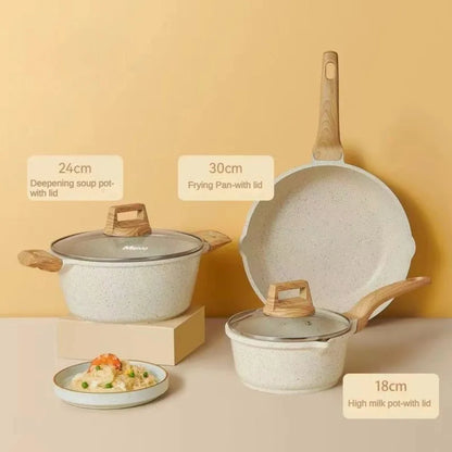 3-7 Pots and Pans Set Nonstick Cookware Sets White Granite Induction Cookware Non Stick Cooking Set W/Frying Pans & Saucepan