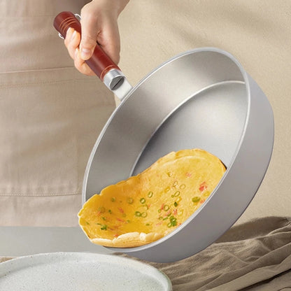 28cm Pure Titanium Skillet 99.8% Titanium Frying Wok Uncoated Non Stick Frying Pan with Wood Handle for Kitchen Home Gift