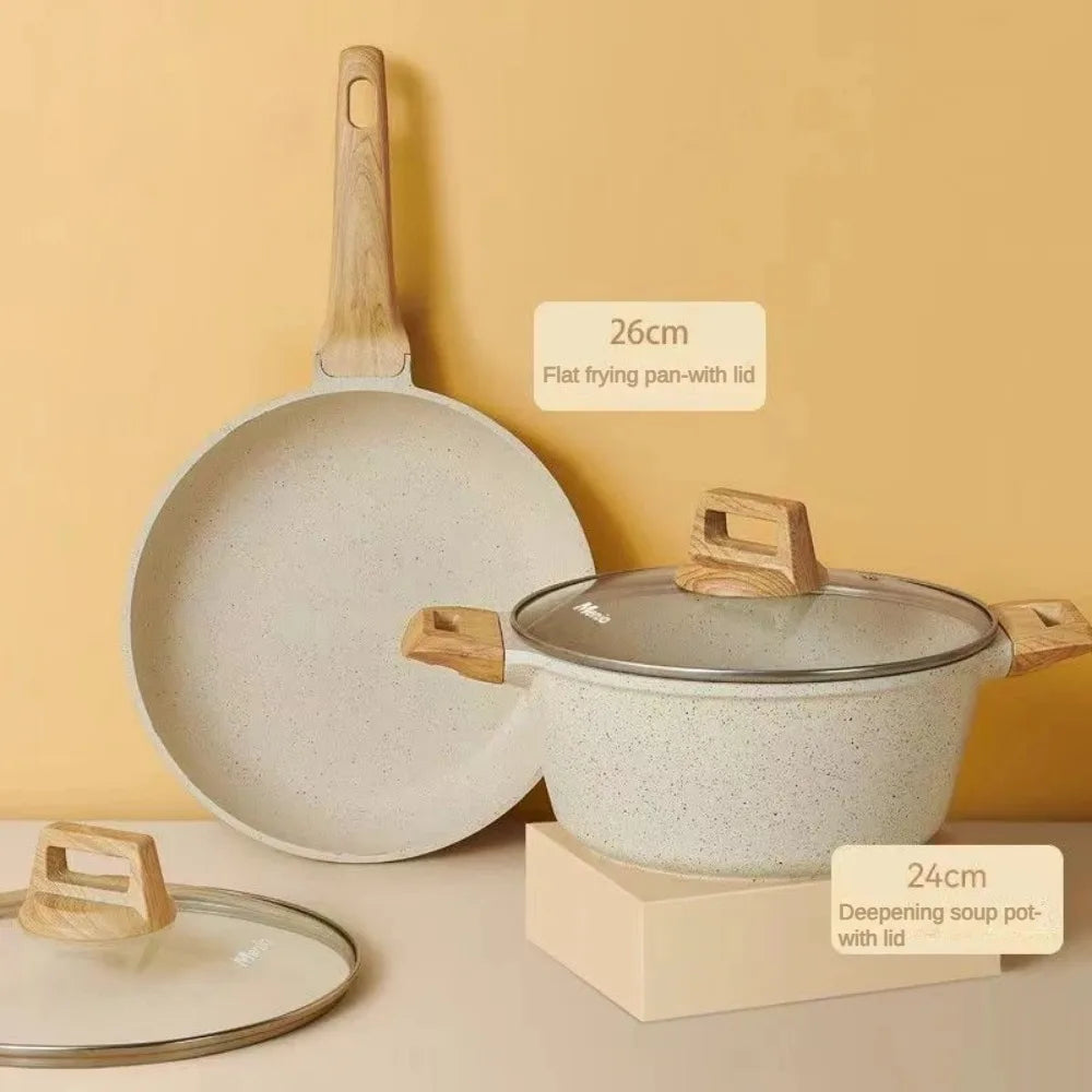 3-7 Pots and Pans Set Nonstick Cookware Sets White Granite Induction Cookware Non Stick Cooking Set W/Frying Pans & Saucepan