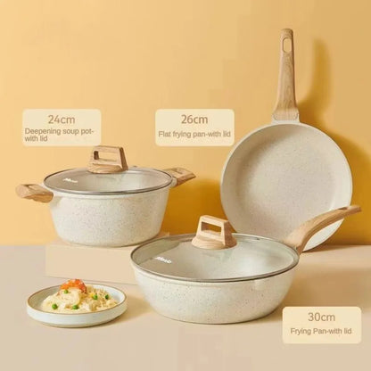 3-7 Pots and Pans Set Nonstick Cookware Sets White Granite Induction Cookware Non Stick Cooking Set W/Frying Pans & Saucepan