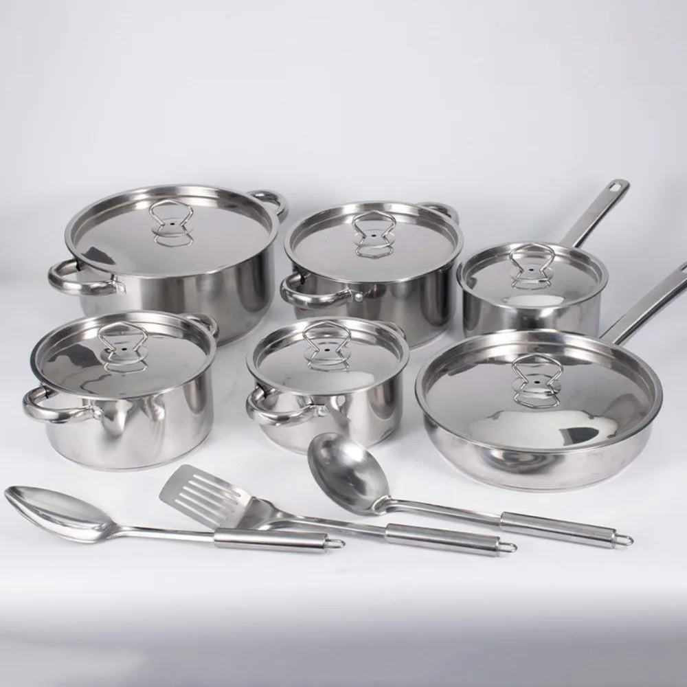 15pcs 3-Ply Stainless Steel Pots and Pans Set Kitchen Cookware Sets with Glass Lids, Stay-Cool Handle, Oven Safe Dishwasher
