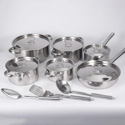 15pcs 3-Ply Stainless Steel Pots and Pans Set Kitchen Cookware Sets with Glass Lids, Stay-Cool Handle, Oven Safe Dishwasher