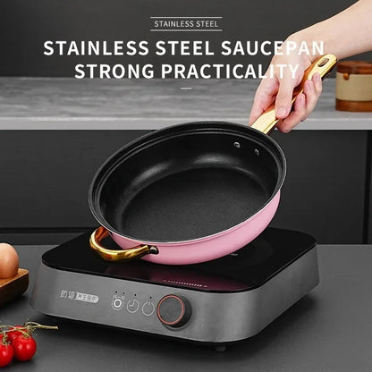 12pcs/set Stainless Steel Soup Pot Set Wine Red Non Stick Pan Electromagnetic Stove Universal Milk Cooking Pot Set Kitchen Tools