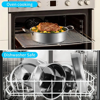 15pcs 3-Ply Stainless Steel Pots and Pans Set Kitchen Cookware Sets with Glass Lids, Stay-Cool Handle, Oven Safe Dishwasher