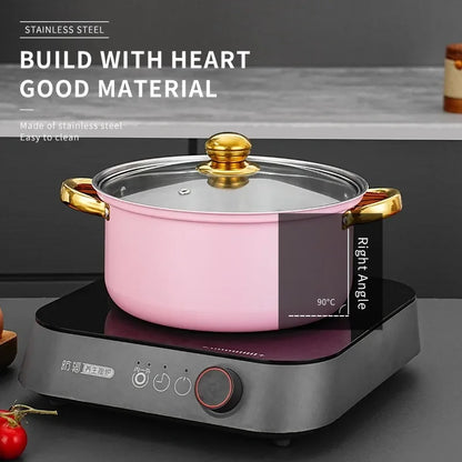 12pcs/set Stainless Steel Soup Pot Set Wine Red Non Stick Pan Electromagnetic Stove Universal Milk Cooking Pot Set Kitchen Tools